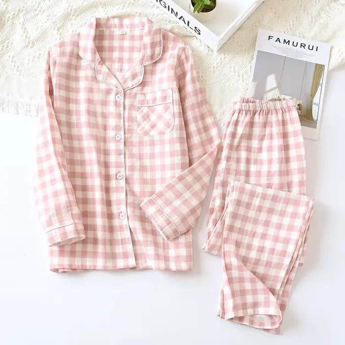 Ensemble pyjama assorti pour femmes, 2 pièces, style japonais, 100% coton, double couche de gaze, ma
