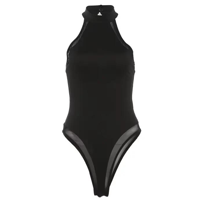 Body basique une pièce à bretelles croisées avec empiècements en maille latérale, style Y2K, tenue m