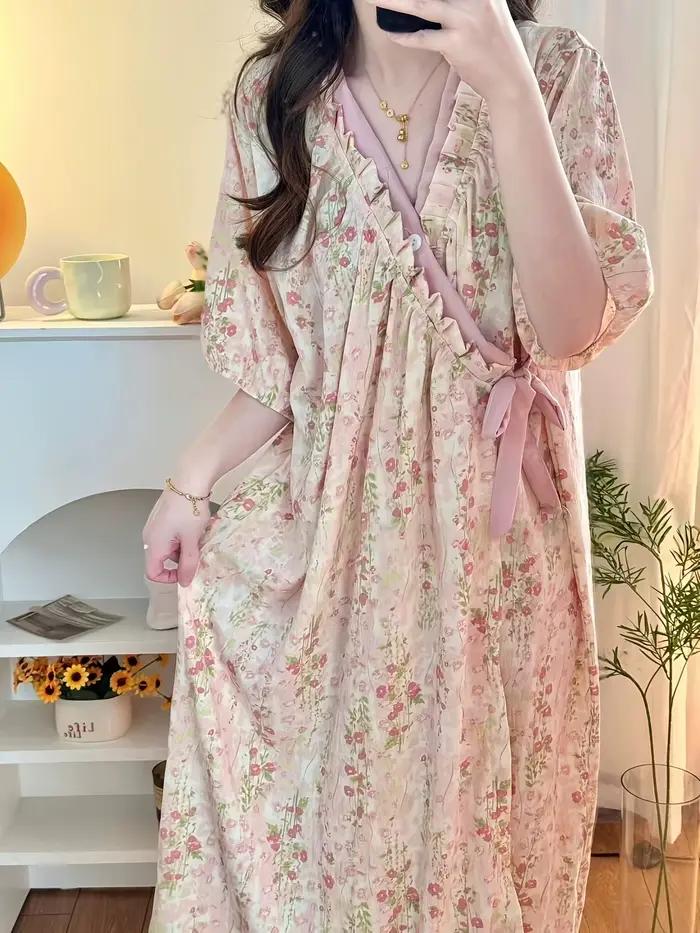 Vêtements de nuit doux pour filles de style japonais, pyjamas décontractés à fleurs à manches courte