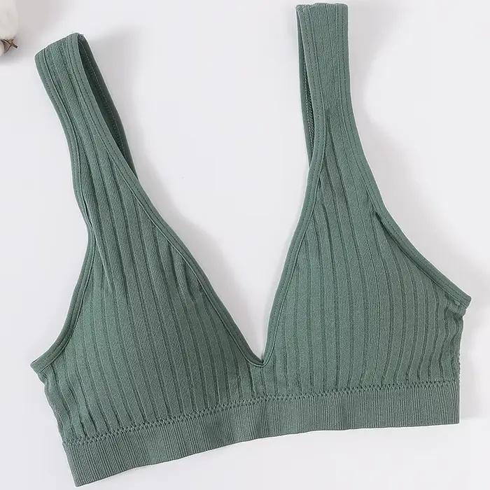 Soutien-gorge de sport sans couture pour femmes, décolleté en V profond, sans armatures, sous-vêteme