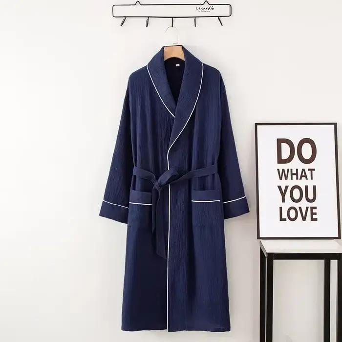 Chemise de nuit en coton pour couple, cardigan à manches longues, au-dessus du genou, peignoir pour 