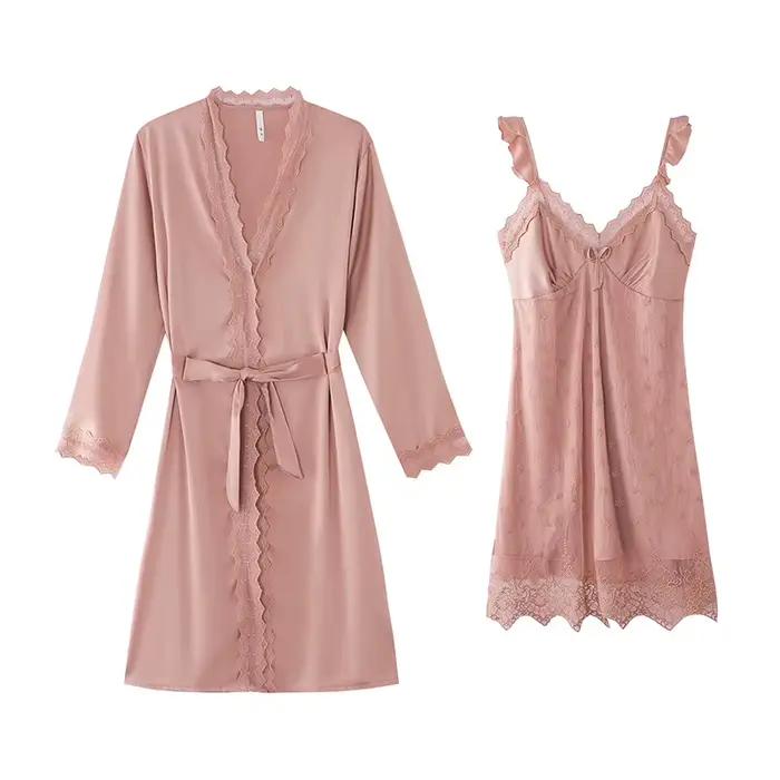 Chemise de nuit en patchwork de dentelle de style princesse blanche, peignoir kimono sexy, chemise d