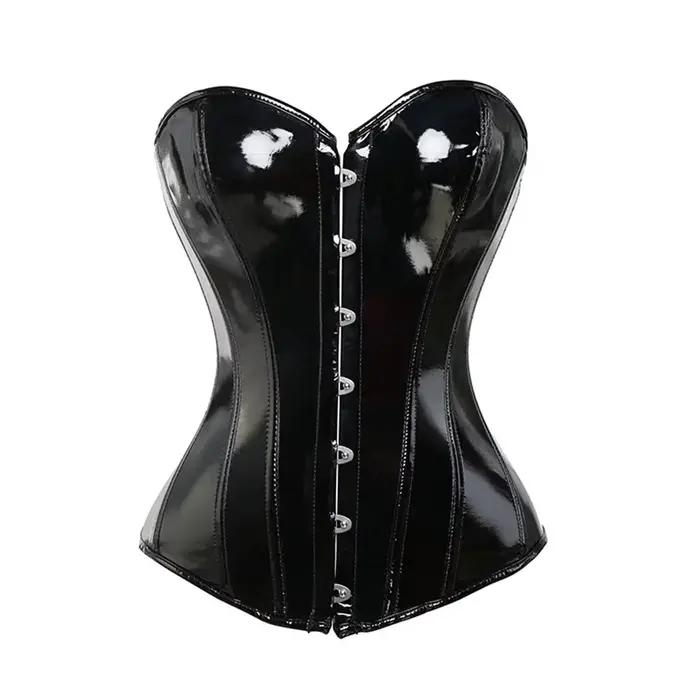 Corsets Sexy pour femmes, Bustier Steampunk, rouge, rose, noir, brillant, en cuir PVC, corsage gothi
