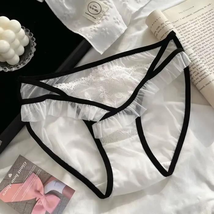 Culotte femme Sexy et pur désir garniture en dentelle transparente nœud noué creux confortable léger