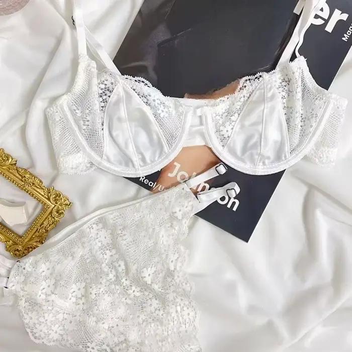 Soutien-gorge sexy français pour femmes Demi-bonnet Ultra-fin Dentelle Lingerie sexy féminine Soutie