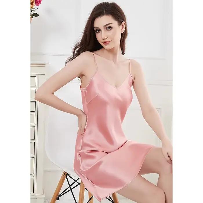 Chemise de nuit en soie de mûrier pour femmes, Lingerie 100% réelle, 19 mamans, vêtements de nuit, c