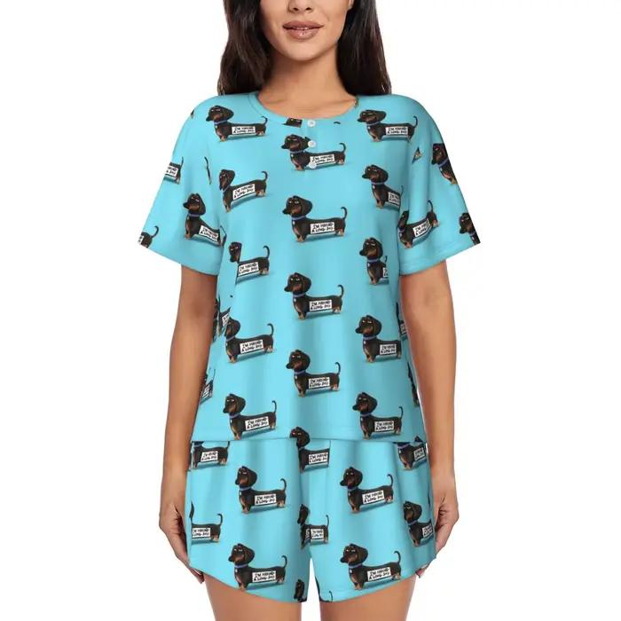 Ensemble pyjama teckel personnalisé pour femmes, 2 pièces, imprimé saucisse, blaireau, Wiener, chien
