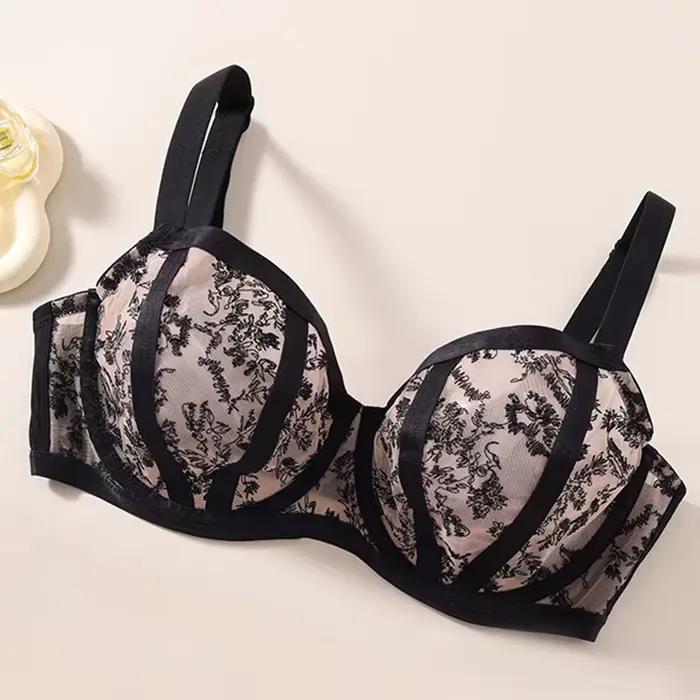 Soutien-gorge minimiseur en dentelle transparente pour femme, armatures non rembourrées, lingerie re