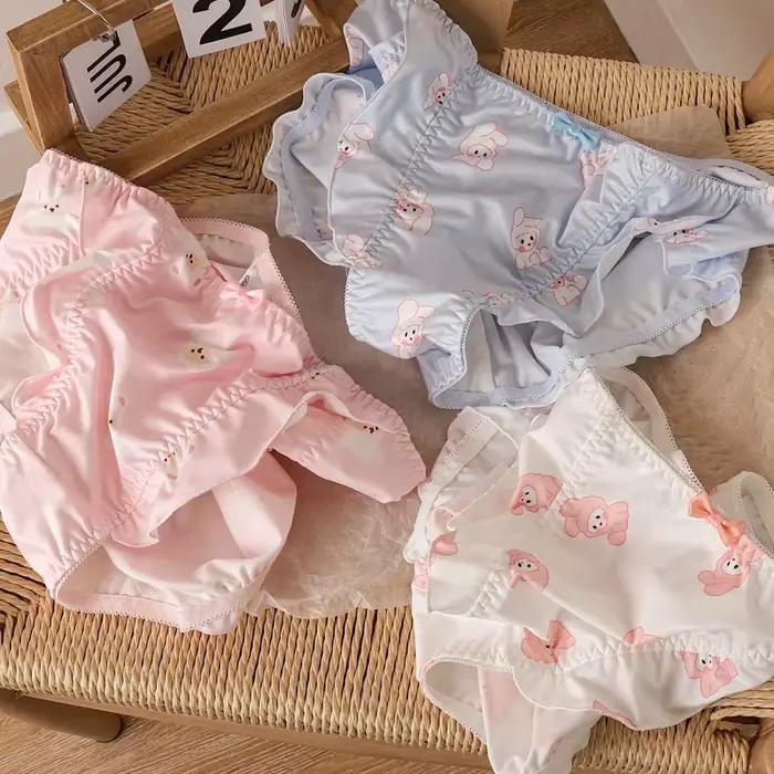Ensemble de culottes respirantes pour femmes, sous-vêtements féminins, lapin de dessin animé, lait d