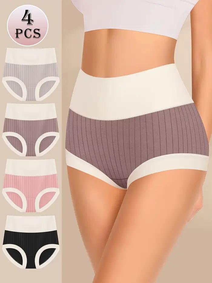 Culotte Taille Haute Confortable en Coton pour Femme, Couleurs Clashing, Forme et Lifting des Hanche