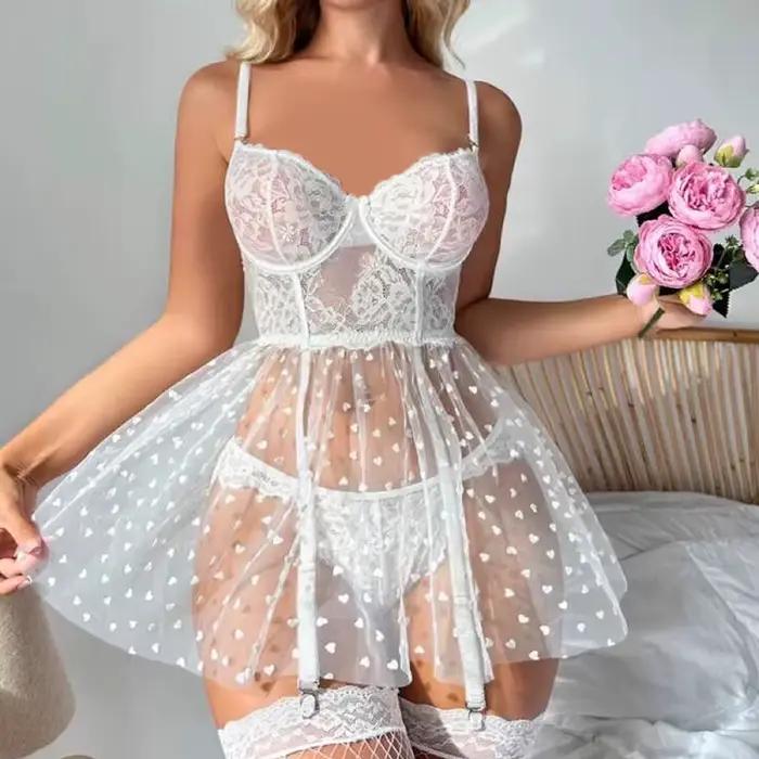 Lingerie sexy pour femmes, robe de nuit sexy, lingerie chaude, vêtements de nuit en dentelle à col e