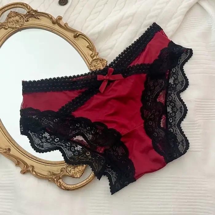 Slip en dentelle satinée pour filles de style français, sous-vêtements sexy pour femmes, culotte tai