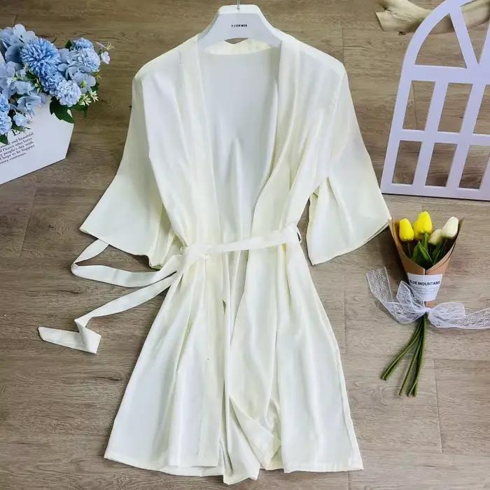 Robe de matin de mariée blanche, ourlet en dentelle, peignoir, Kimono, vêtements de nuit élégants, c