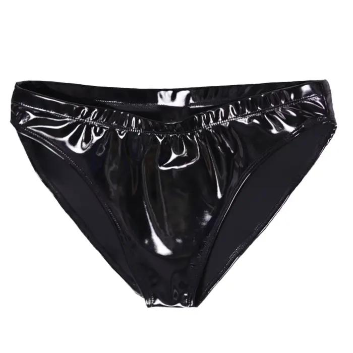 Sous-vêtements en cuir verni pour femmes, grande taille, look mouillé, culotte élastique à faible ha