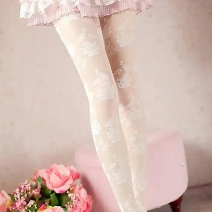 Sexy Rose Collants Femmes Collant Femme Mince Transparent Collants Évider Tatouage Collants Collant 