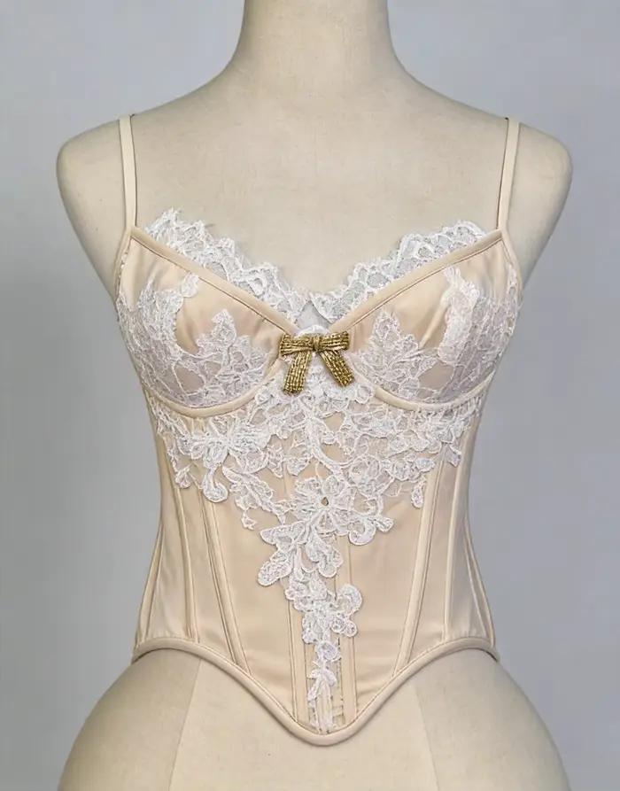 Corset Bustier en Dentelle pour Femme, Modèle Overbust avec Bonnets, à Lacets et Baleiné, Hauts Scul