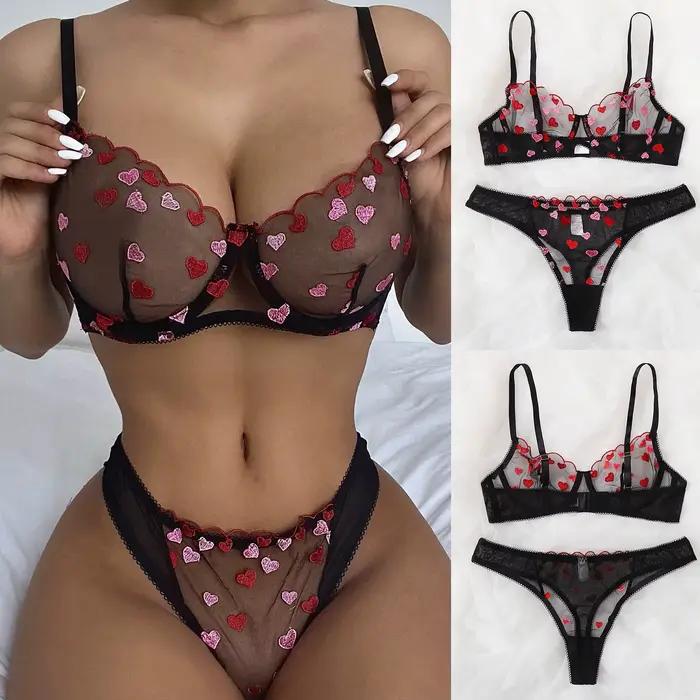 Femmes grande taille Sexy Lingeries ensembles tentation broderie florale Push Up soutien-gorge culot