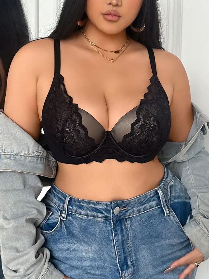 Soutien-gorge Grande Taille Femme Bonnets B C D en Dentelle et Résille, Sans Doublure, Effet Push-up