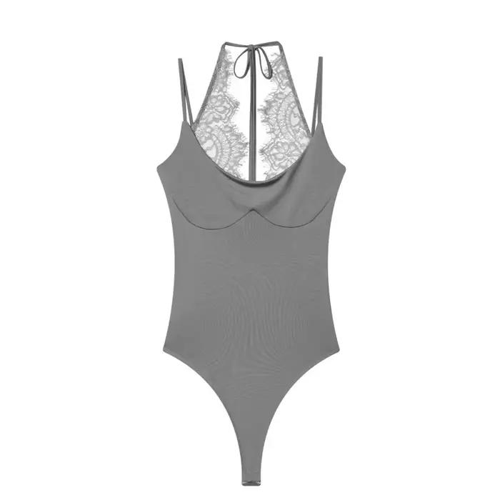 Body Femme 2026 Nouvelle Collection Printemps-Été Marron avec Dentelle et Bretelles Fines – Chic et 