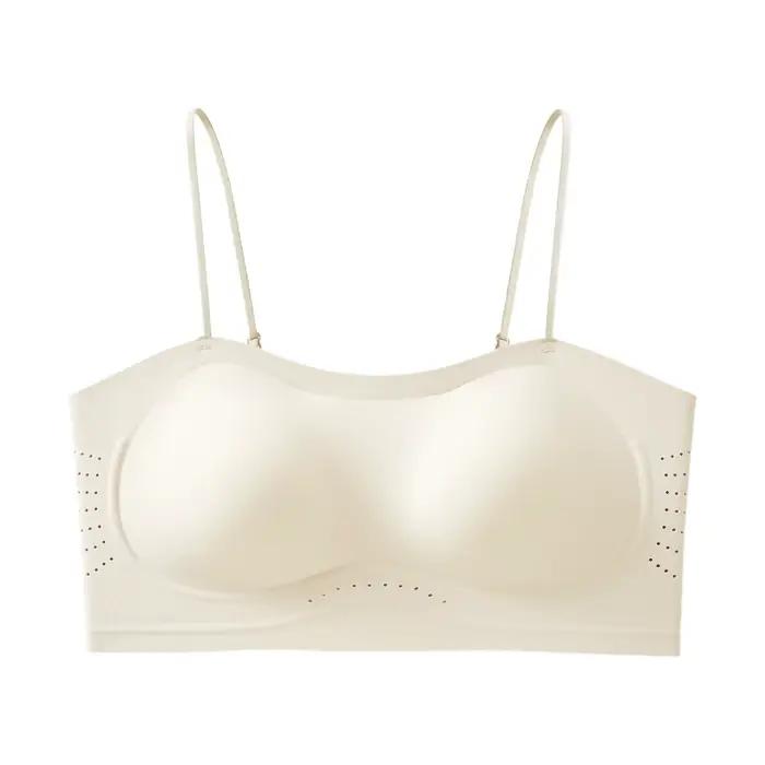 Soutien-gorge push-up à fines bretelles pour femme, sans couture, dos nu, type bandeau, rembourré, s