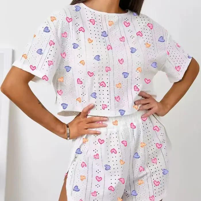 Ensemble pyjama deux pièces pour femmes, Short à manches courtes, imprimé Jacquard, mode d'été, ense