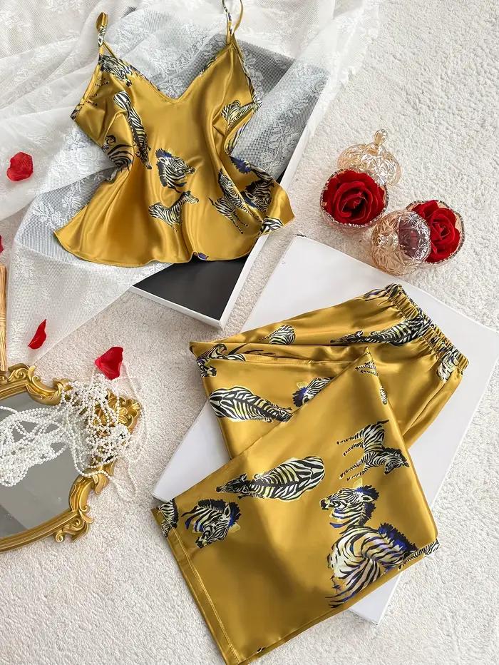 Nouvel ensemble de pyjama pour femme 2026 – Imprimé zèbre, débardeur sans manches à col en V et pant