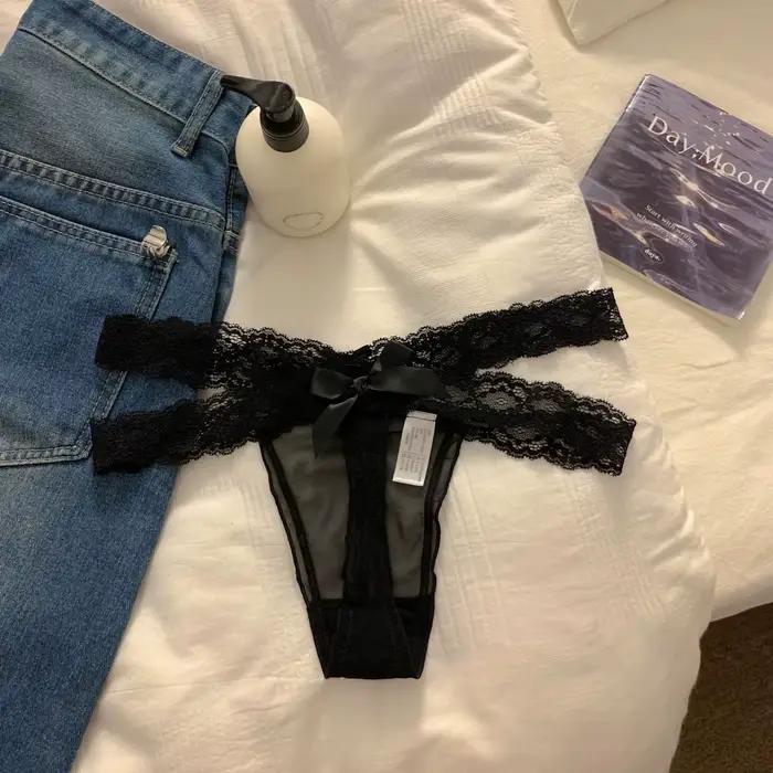 Tongs femme sexy lingerie féminine culotte femme string en dentelle taille basse string maille nœud 