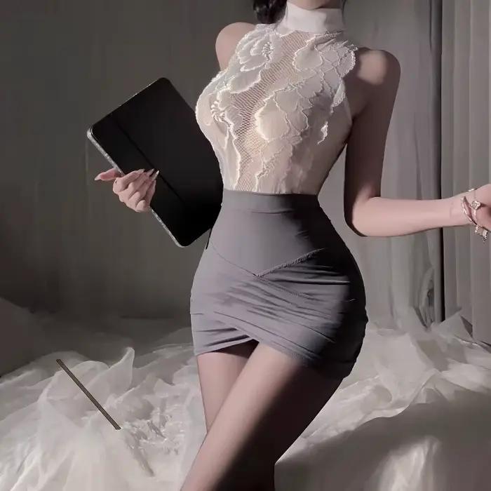 Ensemble de lingerie sexy pour femmes, tenue d'hôtesse et uniforme de secrétaire en dentelle, pour j