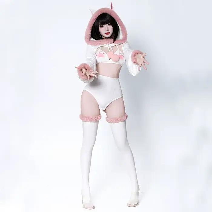 Ensemble bikini style japonais original et mignon, avec queue détachable et oreilles de chat moelleu