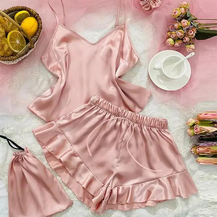Femmes Pyjamas 4 pièces ensemble printemps été nouveaux vêtements de nuit vêtements de détente Sexy 