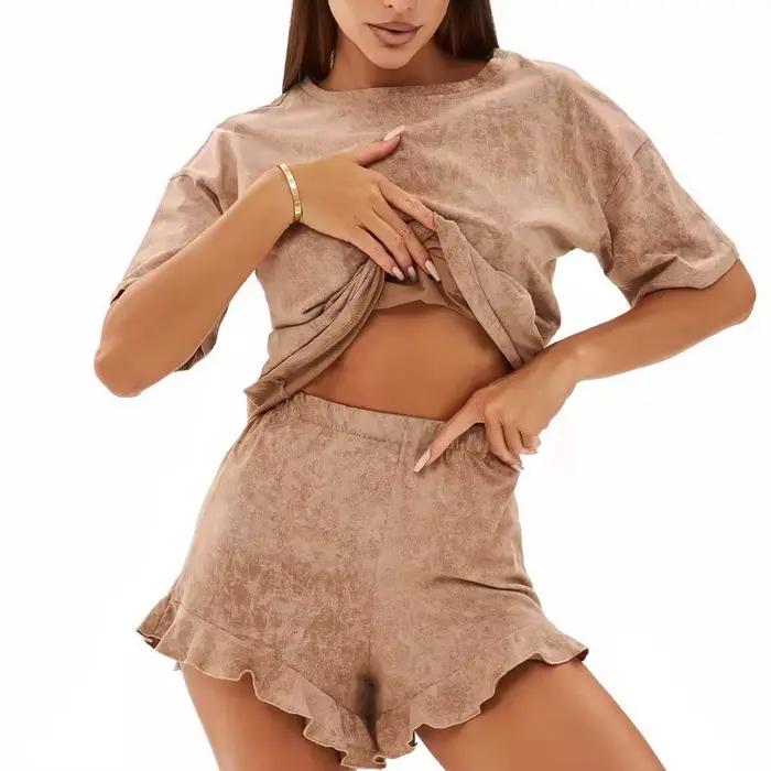 Ensemble de pyjama à manches courtes pour femmes, vêtements de maison confortables et amples avec sh