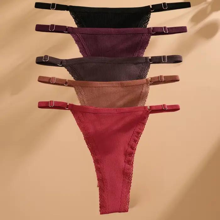 FINETOO 5 pièces/ensemble Sexy string culottes coton femmes sous-vêtements taille réglable fille fem