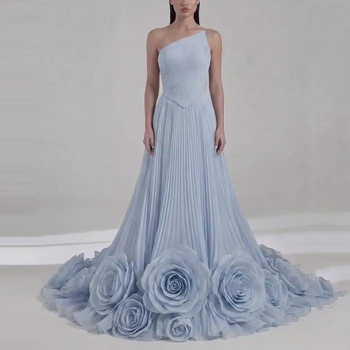 Robes pour femmes bleu ciel, asymétriques à une épaule, coupe trapèze, magnifiques robes de bal, ave