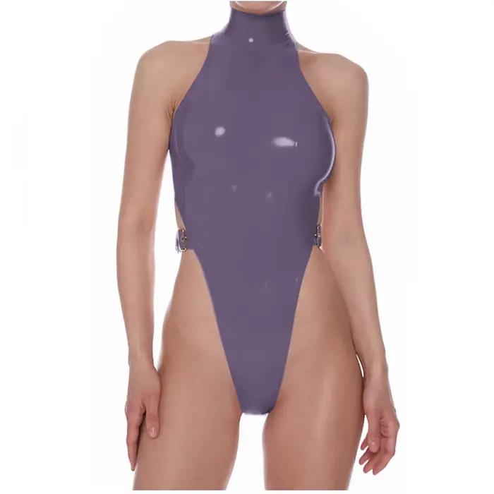 Body en Faux cuir PVC pour femmes, combishort fourreau sans manches, lingerie sexy, body justaucorps