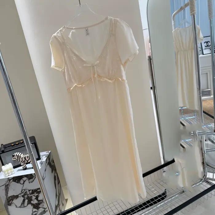 Chemise de nuit à manches courtes, vêtements de nuit pour femmes, vêtements de détente, Sexy, en den