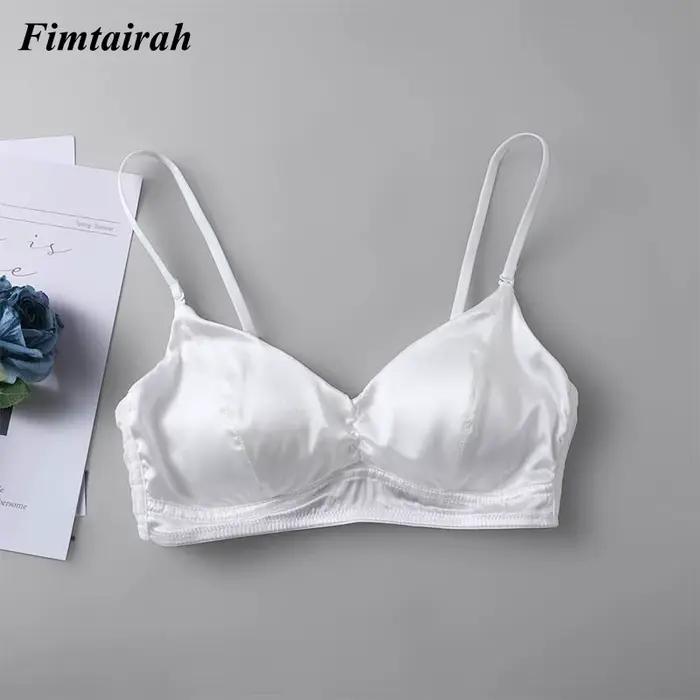 Soutien-gorge en soie véritable pour femmes, sous-vêtements plissés extensibles, noir et blanc, mode