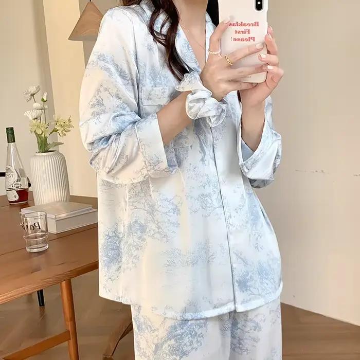 Mode femmes vêtements de nuit 2 pièces pyjama ensemble Sexy léopard plumes pantalon costumes maison 