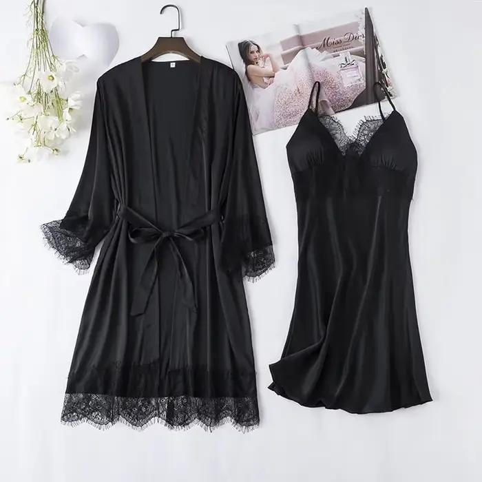 Ensemble pyjama en soie blanche pour femmes, 5 pièces, Robe de mariée, Chemise de nuit Sexy en dente