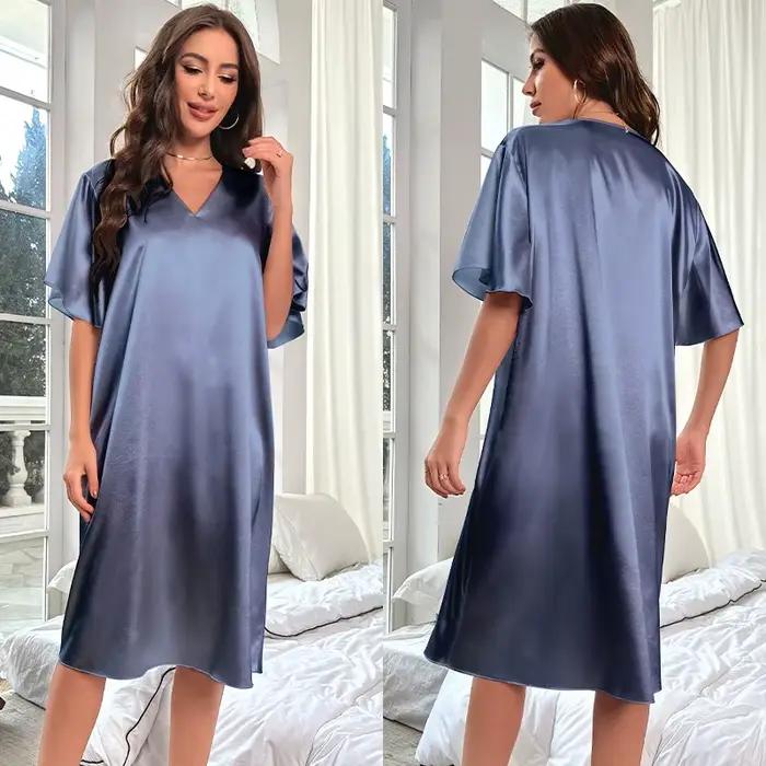 Chemise de nuit en Satin pour femmes, grande taille 3Xl, ample, vêtements de maison, Lingerie, pyjam