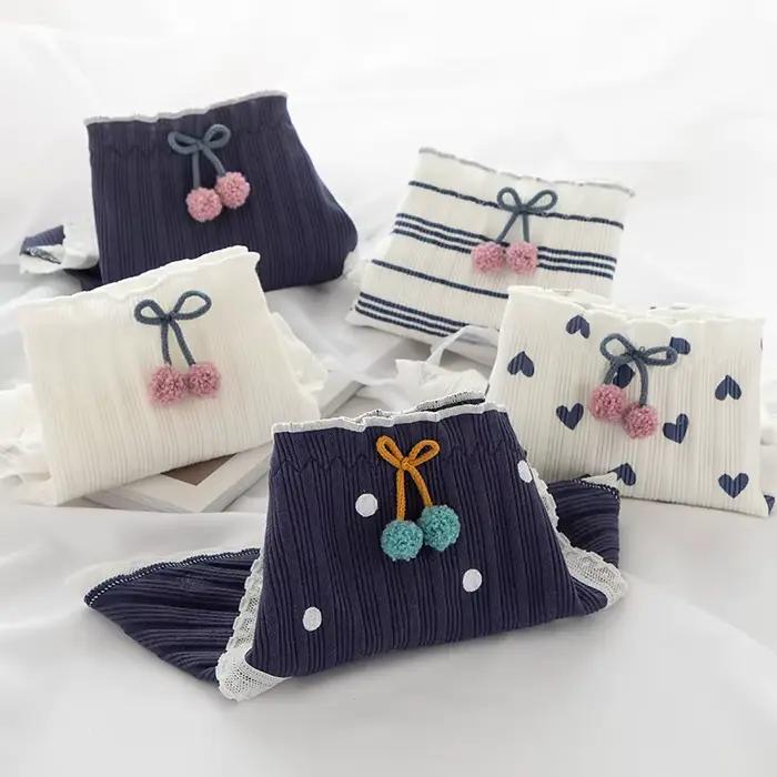 Culotte marine pour femmes, sous-vêtements avec nœud imprimé mignon, slip pour filles, taille moyenn