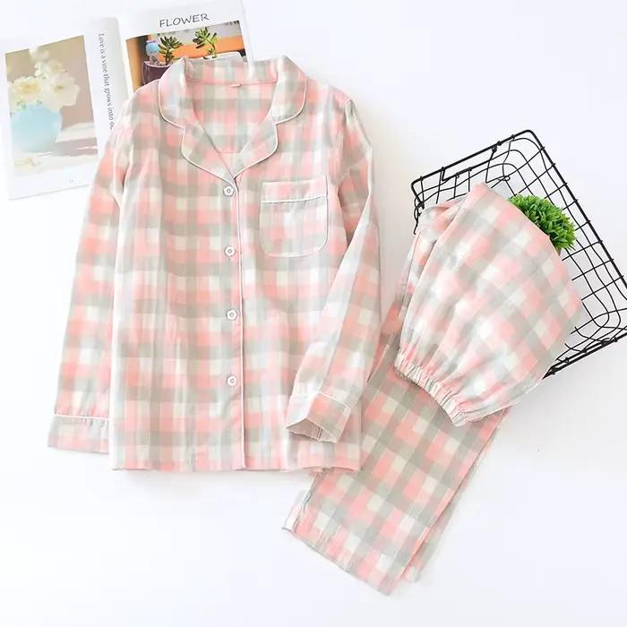 Pyjama 100% coton pour Couple, ensemble deux pièces, pantalon à manches longues, imprimé Simple à ca