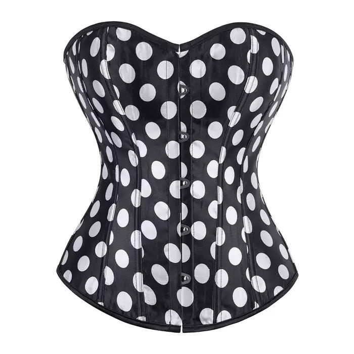 Corset bustier en satin pour femme, motif à pois, vintage, à lacets, avec baleines, style burlesque,
