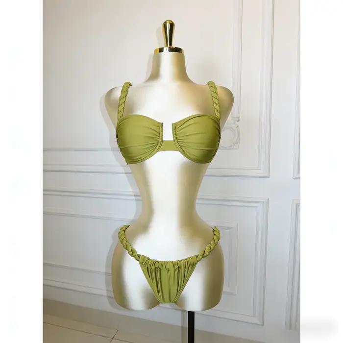 Ensemble de bikini brésilien sexy tressé avec jupe, maillot de bain à armatures pour femme, maillot 