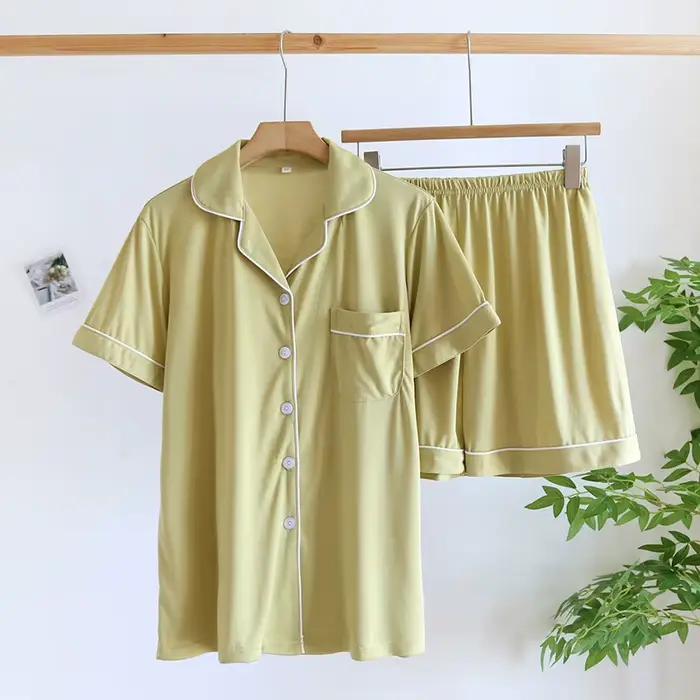 Été nouveau Couple ensemble grand élastique ameublement mince Modal coton couleur unie ensemble Simp