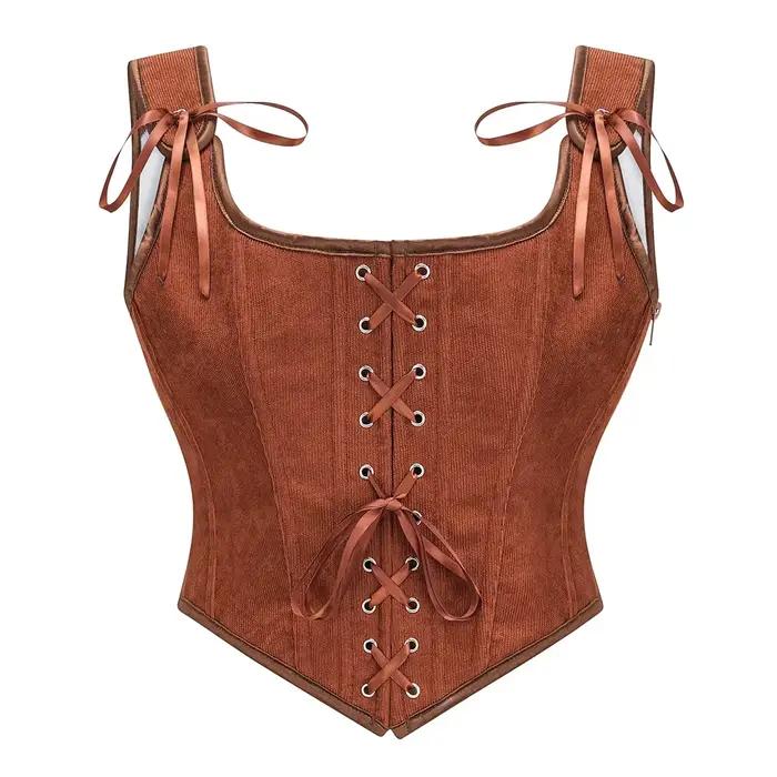 Armée vert victorien Vintage gilet femme fermeture éclair latérale et avant à lacets débardeur Corse