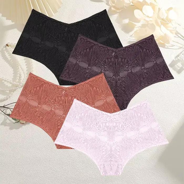 4 pièces/ensemble culottes en dentelle pour femmes Floral évider Style Cheekie sous-vêtements Sexy f