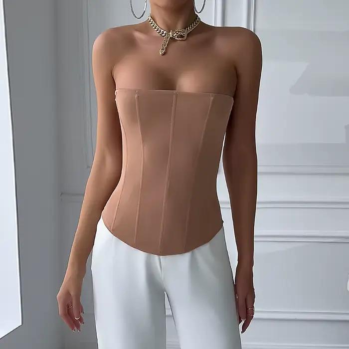 Corset Sexy pour femmes, couleur unie, sans manches, col en S, dos nu, Bandage, Push Up, modelant le