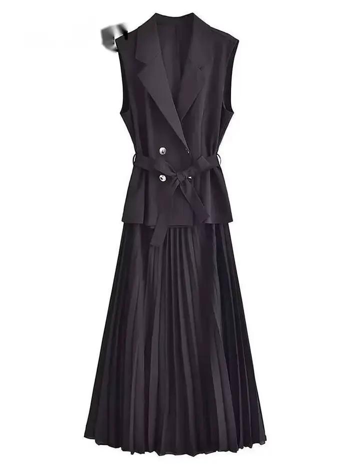 Robe Corset plissée pour femmes, gilets longs, sans manches, tenue de soirée au bureau, froncée, mi-