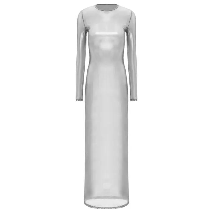 Robe de plage longue transparente pour femmes, Sexy, métallique brillant, manches longues, couleur u