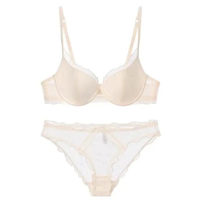 Ensemble de lingerie deux pièces en dentelle française à pois, avec effet de rassemblement et de lif